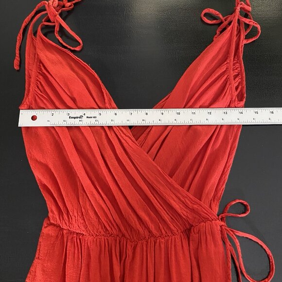 Red Wide Leg Palazzo Jumpsuit M Cotton V Neck Lightweight Summer Travel Resort - Picture 11 of 15